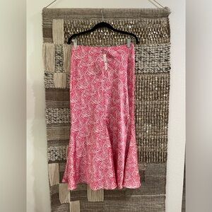 🩷 NWT J Crew pink & white satin midi trumpet skirt paisley print size S
